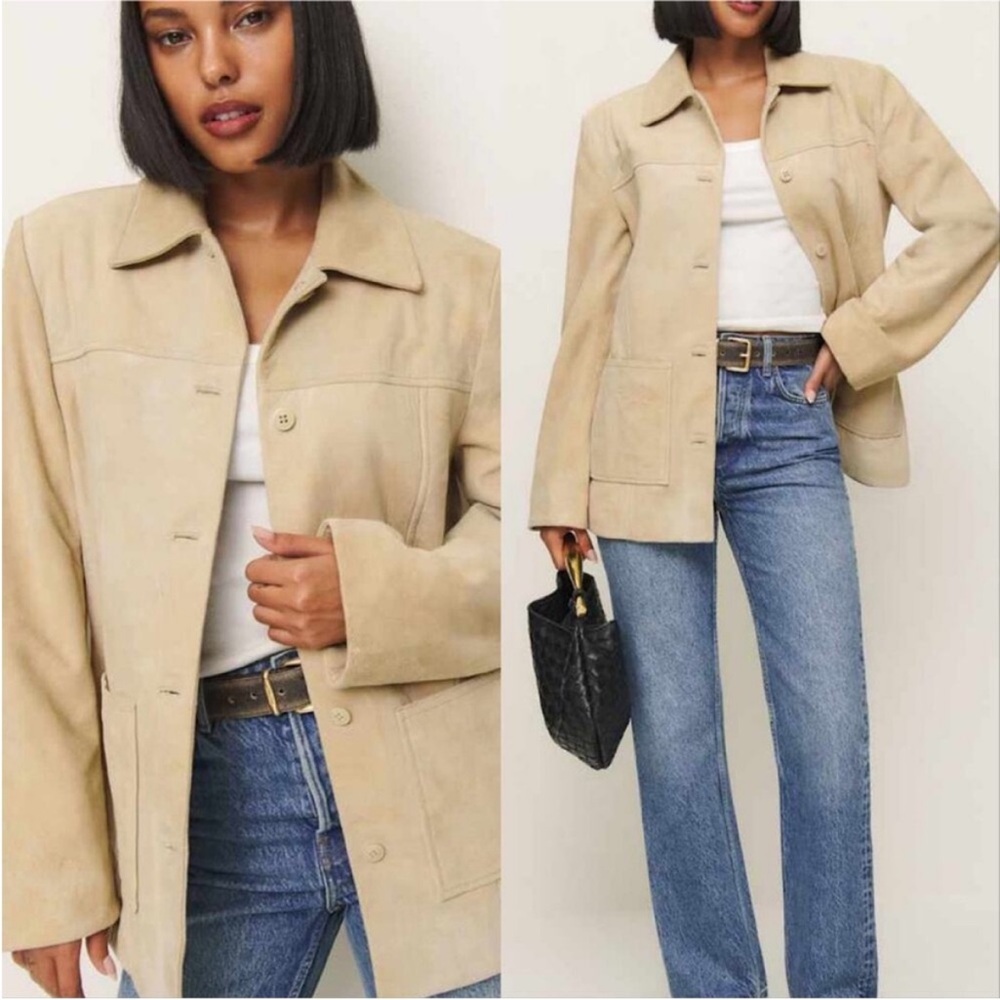 NWT Reformation Veda Lincoln Suede Jacket In Oat Distressed Relaxed Fit